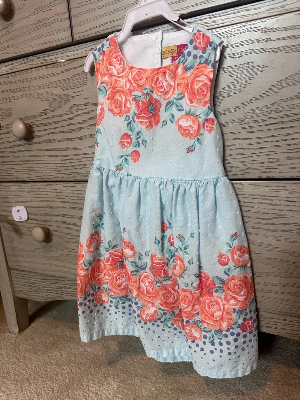 Penelope Mack Light Blue Dress with Coral Rose Print